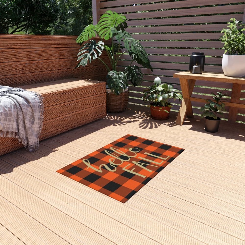 Hello Fall Outdoor Rug, Front Porch Rug, Fall Rug, Hello Fall Rug, Fall Welcome